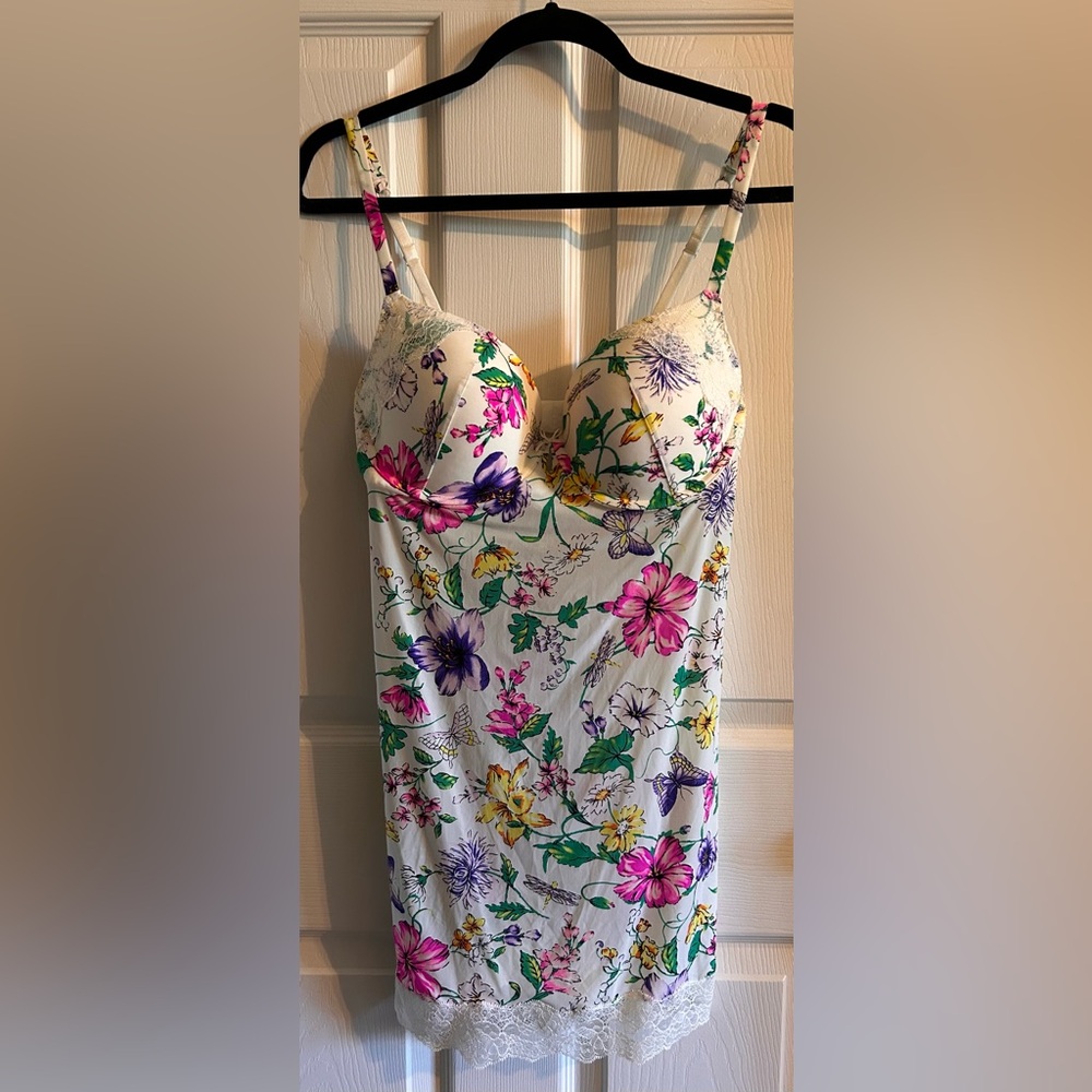 Victorias Secret Vintage Floral Butterfly Cami Slip‎ Lace Trim Lingerie Sz 36D